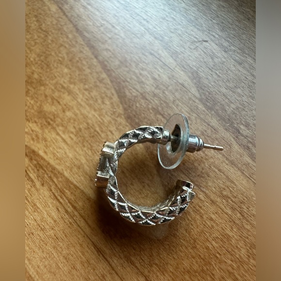 Authentic CHANEL Silver Crystal Logo earring - Picture 2 of 3